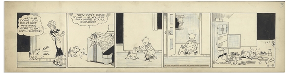 Chic Young Hand-Drawn Blondie Comic Strip From 1935 Titled Dearest Enemy -- Baby Dumpling & Daisy Join Forces